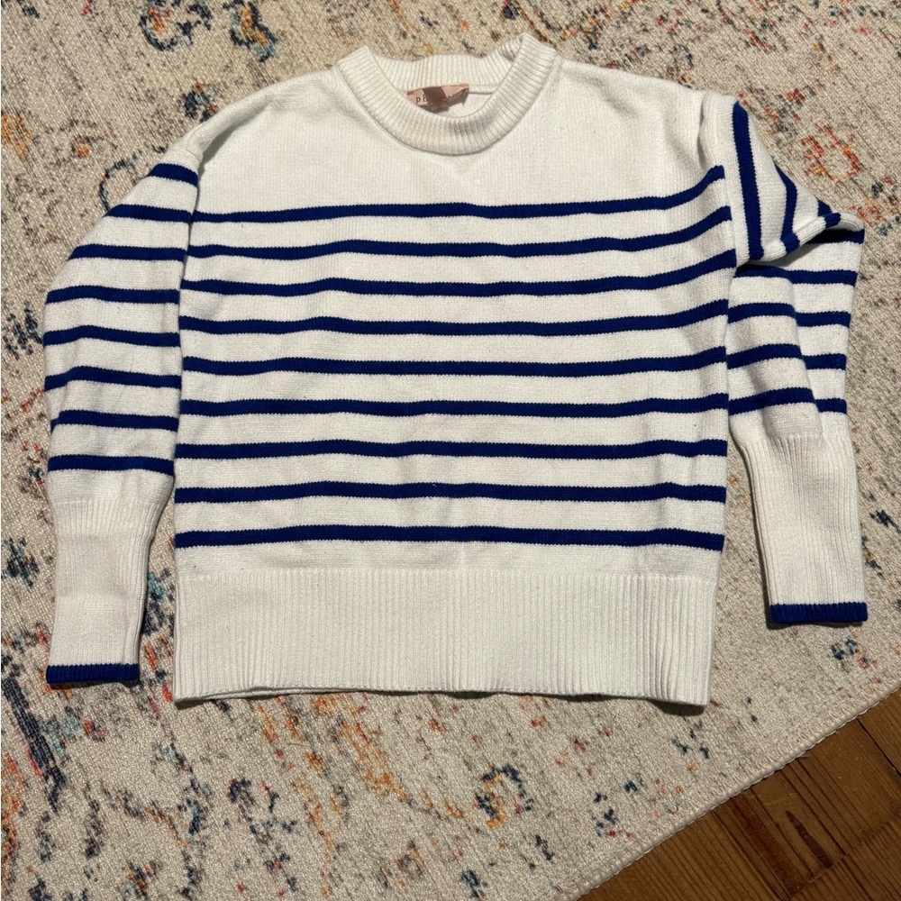 Philosophy White and Blue Striped Sweater